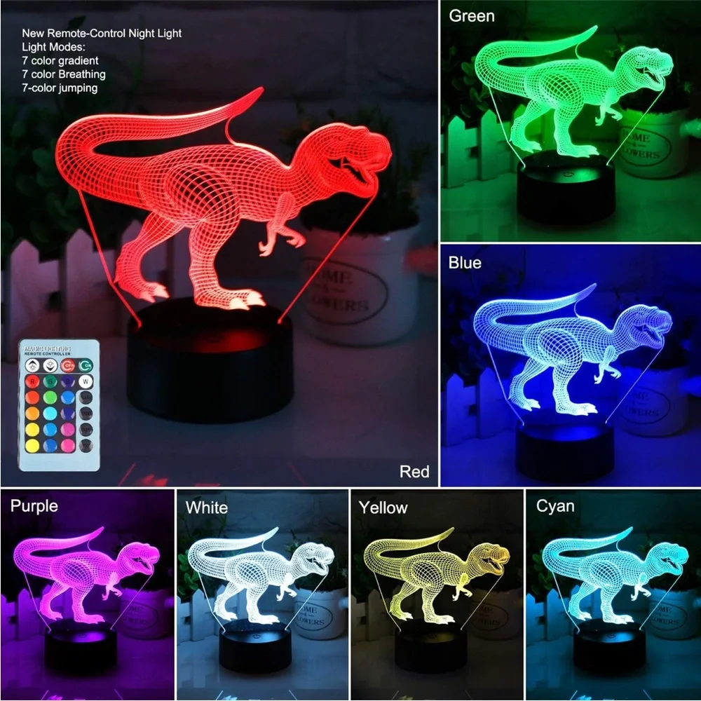 3D Dinosaur Night Light Lamp for Kids - Multicolor LED with Remote